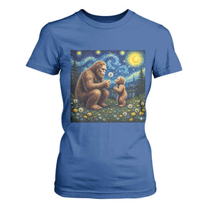 Bigfoot Blowing Dandelion Starry Night T Shirt For Women Sasquatch Dad Fathers Day Father Son Matching TS14 Royal Blue Print Your Wear