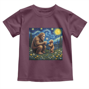 Bigfoot Blowing Dandelion Starry Night Toddler T Shirt Sasquatch Dad Fathers Day Father Son Matching TS14 Maroon Print Your Wear