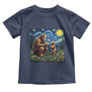 Bigfoot Blowing Dandelion Starry Night Toddler T Shirt Sasquatch Dad Fathers Day Father Son Matching TS14 Navy Print Your Wear