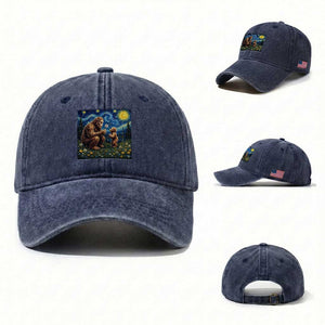Bigfoot Blowing Dandelion Starry Night Washed Cotton Baseball Cap Sasquatch Dad Fathers Day Father Son Matching TS14 Washed Cap Universal Fit Navy Print Your Wear