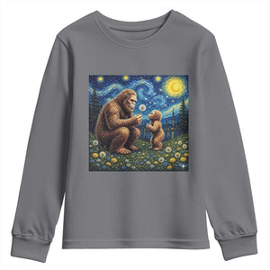 Bigfoot Blowing Dandelion Starry Night Youth Sweatshirt Sasquatch Dad Fathers Day Father Son Matching TS14 Charcoal Print Your Wear