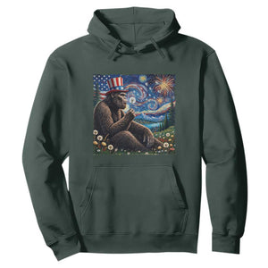 Bigfoot Blowing Dandelion Hoodie Sasquatch Van Gogh Starry Night 4th of July TS14 Dark Forest Green Print Your Wear