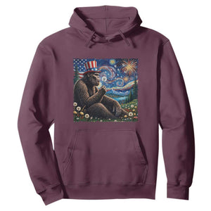 Bigfoot Blowing Dandelion Hoodie Sasquatch Van Gogh Starry Night 4th of July TS14 Maroon Print Your Wear