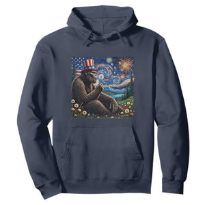 Bigfoot Blowing Dandelion Hoodie Sasquatch Van Gogh Starry Night 4th of July TS14 Navy Print Your Wear