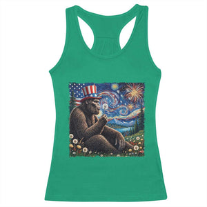 Bigfoot Blowing Dandelion Racerback Tank Top Sasquatch Van Gogh Starry Night 4th of July TS14 Irish Green Print Your Wear