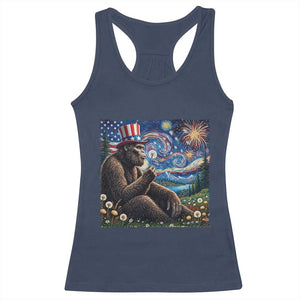 Bigfoot Blowing Dandelion Racerback Tank Top Sasquatch Van Gogh Starry Night 4th of July TS14 Navy Print Your Wear