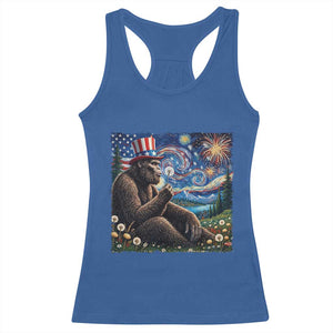 Bigfoot Blowing Dandelion Racerback Tank Top Sasquatch Van Gogh Starry Night 4th of July TS14 Royal Blue Print Your Wear