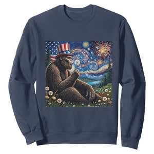 Bigfoot Blowing Dandelion Sweatshirt Sasquatch Van Gogh Starry Night 4th of July TS14 Navy Print Your Wear