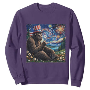Bigfoot Blowing Dandelion Sweatshirt Sasquatch Van Gogh Starry Night 4th of July TS14 Purple Print Your Wear