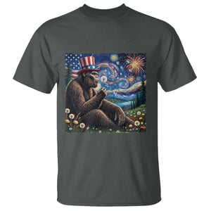 Bigfoot Blowing Dandelion T Shirt Sasquatch Van Gogh Starry Night 4th of July TS14 Dark Heather Print Your Wear