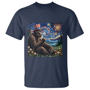 Bigfoot Blowing Dandelion T Shirt Sasquatch Van Gogh Starry Night 4th of July TS14 Navy Print Your Wear