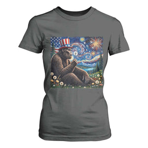 Bigfoot Blowing Dandelion T Shirt For Women Sasquatch Van Gogh Starry Night 4th of July TS14 Dark Heather Print Your Wear