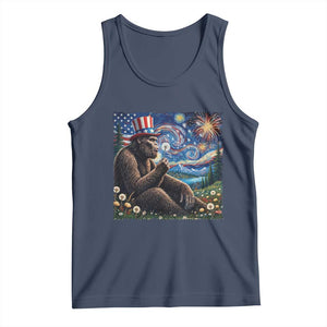 Bigfoot Blowing Dandelion Tank Top Sasquatch Van Gogh Starry Night 4th of July TS14 Navy Print Your Wear