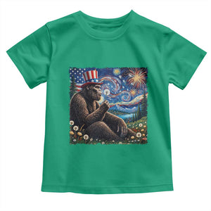 Bigfoot Blowing Dandelion Toddler T Shirt Sasquatch Van Gogh Starry Night 4th of July TS14 Irish Green Print Your Wear