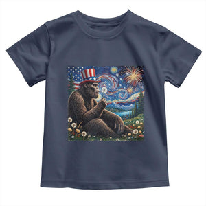Bigfoot Blowing Dandelion Toddler T Shirt Sasquatch Van Gogh Starry Night 4th of July TS14 Navy Print Your Wear
