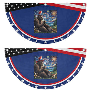 Bigfoot Blowing Dandelion Patriotic Fan Flag Sasquatch Van Gogh Starry Night 4th of July
