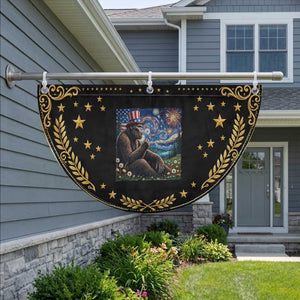 Bigfoot Blowing Dandelion Patriotic Fan Flag Sasquatch Van Gogh Starry Night 4th of July