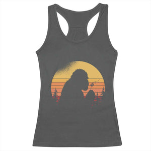 Bigfoot Blowing Dandelion Racerback Tank Top Retro Sunset Forest TS14 Dark Heather Print Your Wear