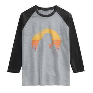 Bigfoot Blowing Dandelion Raglan Shirt Retro Sunset Forest TS14 Heather Gray Black Print Your Wear