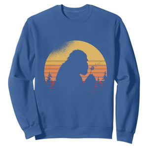 Bigfoot Blowing Dandelion Sweatshirt Retro Sunset Forest TS14 Royal Blue Print Your Wear