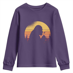 Bigfoot Blowing Dandelion Youth Sweatshirt Retro Sunset Forest TS14 Purple Print Your Wear