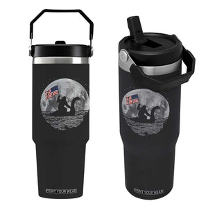 Bigfoot Loch Ness Monster 4th of July Flip Straw Tumbler Funny Cryptid Moon Night