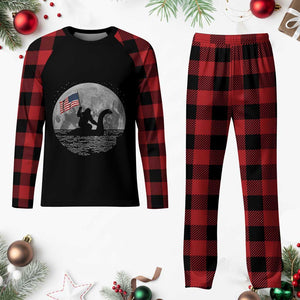 Bigfoot Loch Ness Monster 4th of July Plaid Pajama Set Funny Cryptid Moon Night