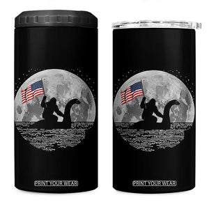 Bigfoot Loch Ness Monster 4th of July 4 in 1 Can Cooler Tumbler Funny Cryptid Moon Night
