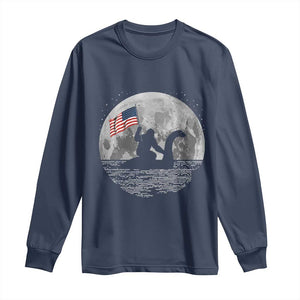 Bigfoot Loch Ness Monster 4th of July Long Sleeve Shirt Funny Cryptid Moon Night