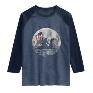 Bigfoot Loch Ness Monster 4th of July Raglan Shirt Funny Cryptid Moon Night