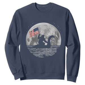 Bigfoot Loch Ness Monster 4th of July Sweatshirt Funny Cryptid Moon Night