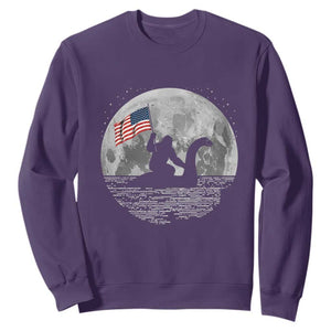 Bigfoot Loch Ness Monster 4th of July Sweatshirt Funny Cryptid Moon Night
