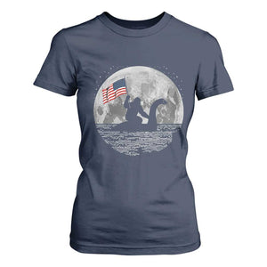 Bigfoot Loch Ness Monster 4th of July T Shirt For Women Funny Cryptid Moon Night