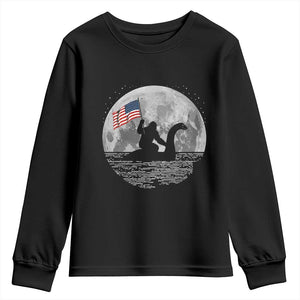 Bigfoot Loch Ness Monster 4th of July Youth Sweatshirt Funny Cryptid Moon Night