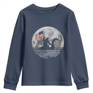 Bigfoot Loch Ness Monster 4th of July Youth Sweatshirt Funny Cryptid Moon Night