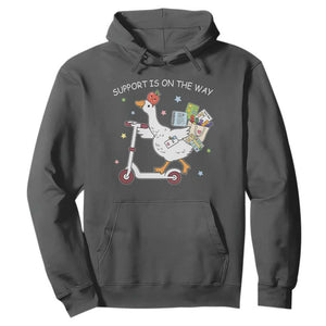 Special Education SPED Teacher Goose Scooter Hoodie Support Is On The Way TS14 Dark Heather Print Your Wear