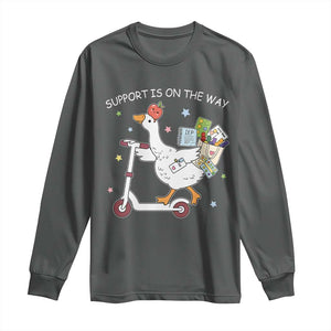 Special Education SPED Teacher Goose Scooter Long Sleeve Shirt Support Is On The Way TS14 Dark Heather Print Your Wear