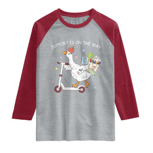 Special Education SPED Teacher Goose Scooter Raglan Shirt Support Is On The Way TS14 Heather Gray Heather Red Print Your Wear