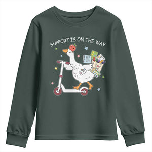 Special Education SPED Teacher Goose Scooter Youth Sweatshirt Support Is On The Way TS14 Dark Forest Green Print Your Wear