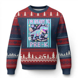 Funny Dinosaur First Day of School Pre-k Kindergarten Ugly Christmas Sweater I'm Ready To Pre K