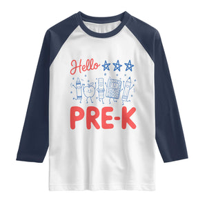 First Day of Pre-K Boys Girls Toddler Preschool Patriotic US Raglan Shirt TS14 White Navy Print Your Wear
