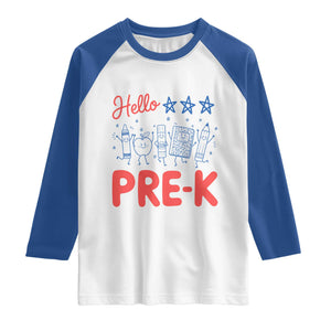 First Day of Pre-K Boys Girls Toddler Preschool Patriotic US Raglan Shirt TS14 White Royal Print Your Wear