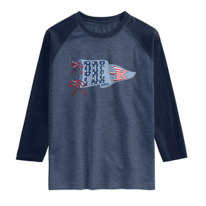 Pre-K Teacher Pennant US Flag Back to School Raglan Shirt TS14 Heather Denim Navy Print Your Wear