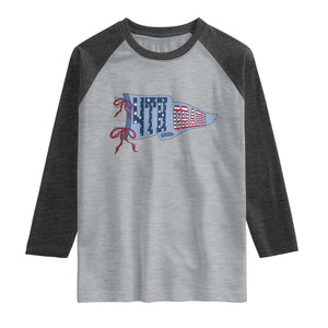 4th Grade Teacher Pennant US Flag Back to School Raglan Shirt
