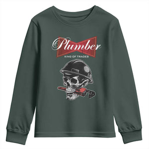 Plumber Plumbing Skull Youth Sweatshirt King Of Trades TS14 Dark Forest Green Print Your Wear