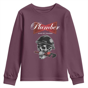 Plumber Plumbing Skull Youth Sweatshirt King Of Trades TS14 Maroon Print Your Wear