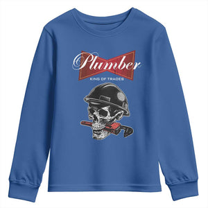 Plumber Plumbing Skull Youth Sweatshirt King Of Trades TS14 Royal Blue Print Your Wear