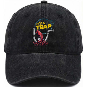 Funny Plumbing Plumber Washed Cotton Baseball Cap It Is A Trap TS14 Washed Cap Universal Fit Black Print Your Wear