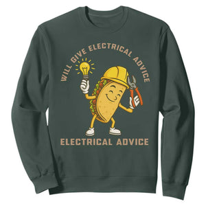 Funny Electrician Sweatshirt This Electrician Will Work For Tacos TS14 Dark Forest Green Print Your Wear