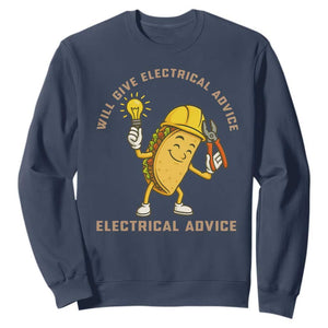 Funny Electrician Sweatshirt This Electrician Will Work For Tacos TS14 Navy Print Your Wear